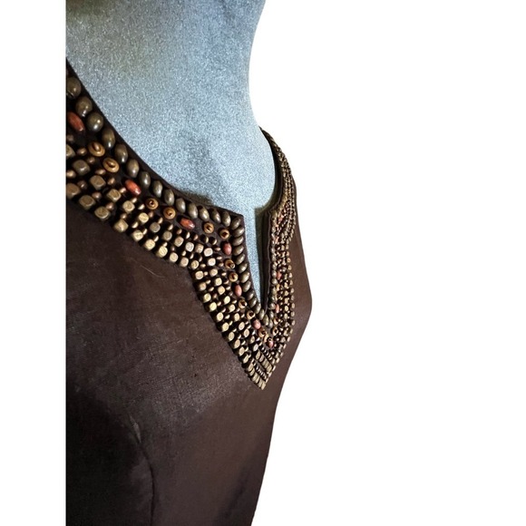 Chico’s Dress, Beaded Neckline, 100% Linen, Lined, Brown, Size 0 (S) - Picture 3 of 7
